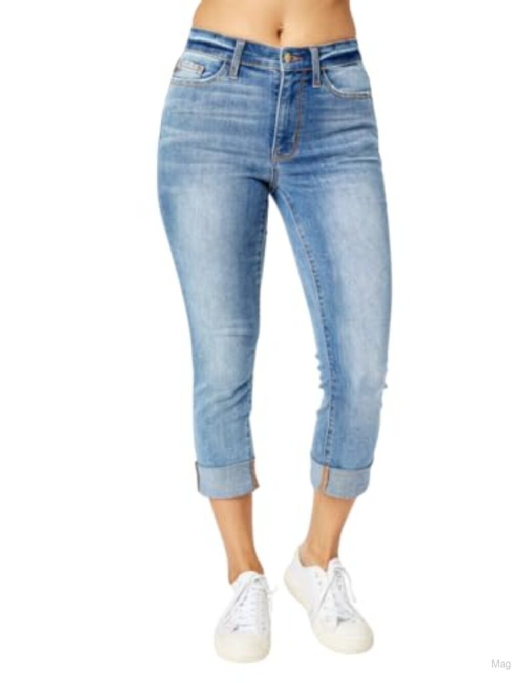 Skinny Capri Jeans Mid Rise Cuffed 4-Way Stretch Comfortable Denim